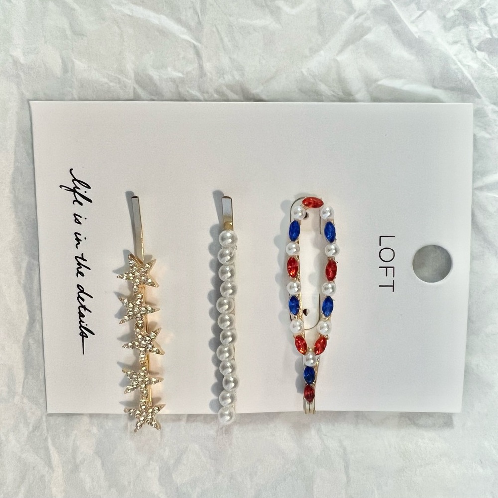 Patriotic Star and Pearl Hair Clip Trio - Picture 2 of 2